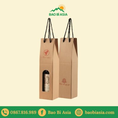 HĐR01 - Hộp giấy Kraft đựng rượu vang 1 chai có quai xách