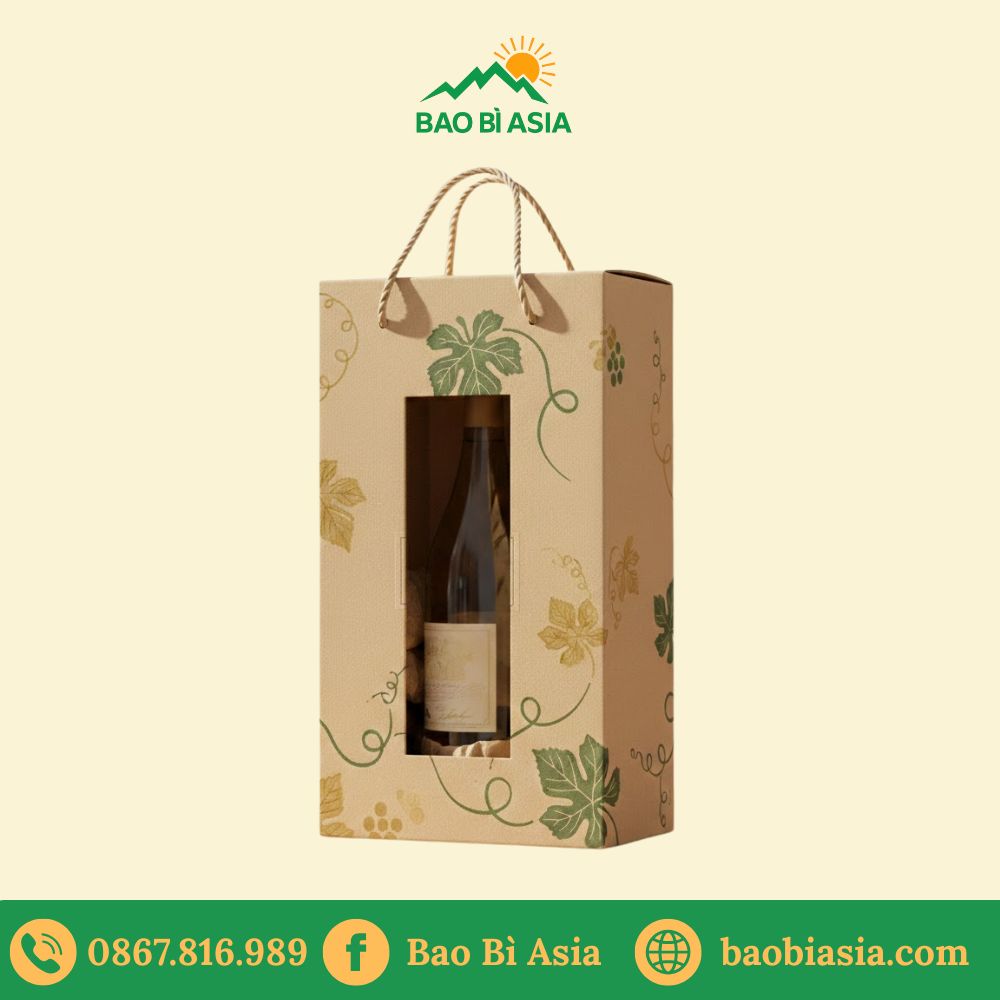 HĐR06 - Hộp giấy Kraft in lụa họa tiết đơn giản đựng rượu