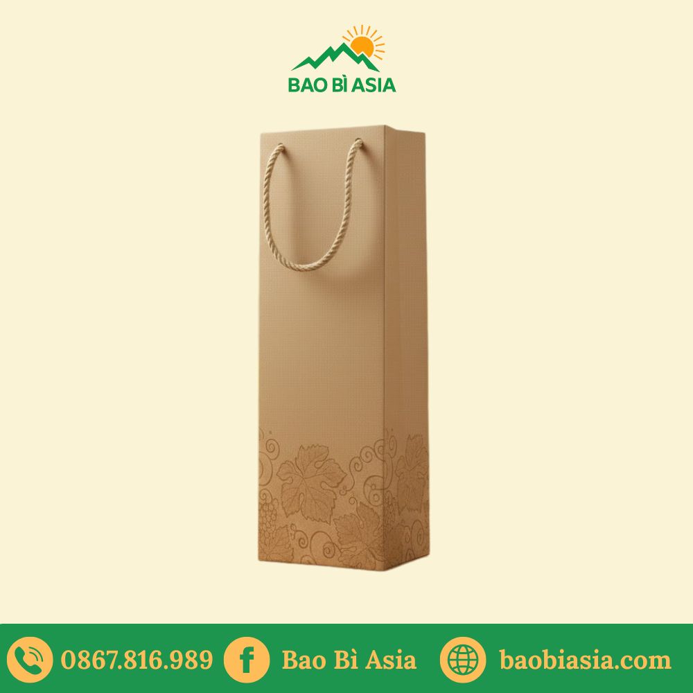 HĐR07 - Túi hộp giấy Kraft đựng rượu vang kèm dây thừng
