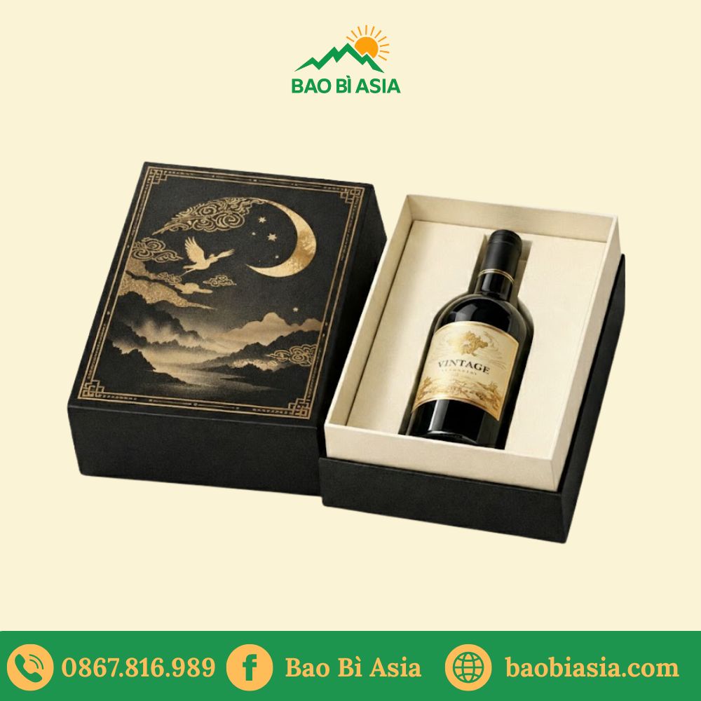 HĐR17 - Hộp cứng đựng rượu kiểu âm dương bồi giấy C150