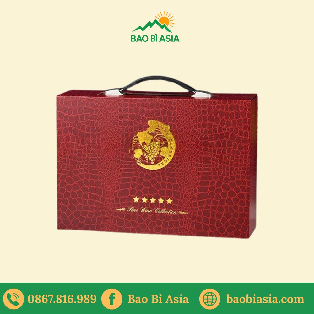 HĐR19 - Hộp cứng đựng rượu vang dáng vali có quai xách kim loại