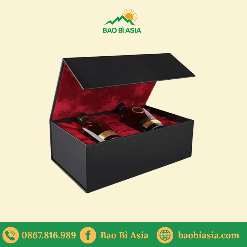 HĐR26 - Hộp giấy mỹ thuật đen tuyền đựng rượu nắp nam châm