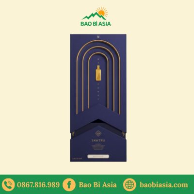 HĐR28 - Hộp giấy mỹ thuật xanh navy đựng rượu dập nổi họa tiết