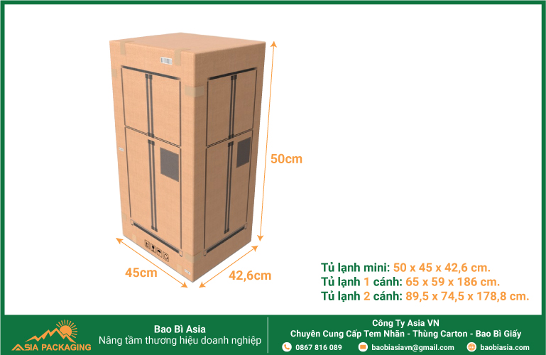 Kích thước thùng carton đựng tủ lạnh