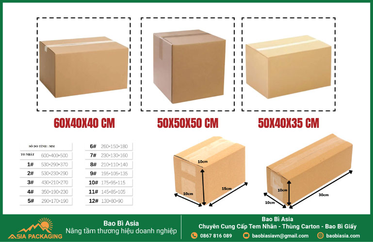 Kích thước thùng carton theo yêu cầu