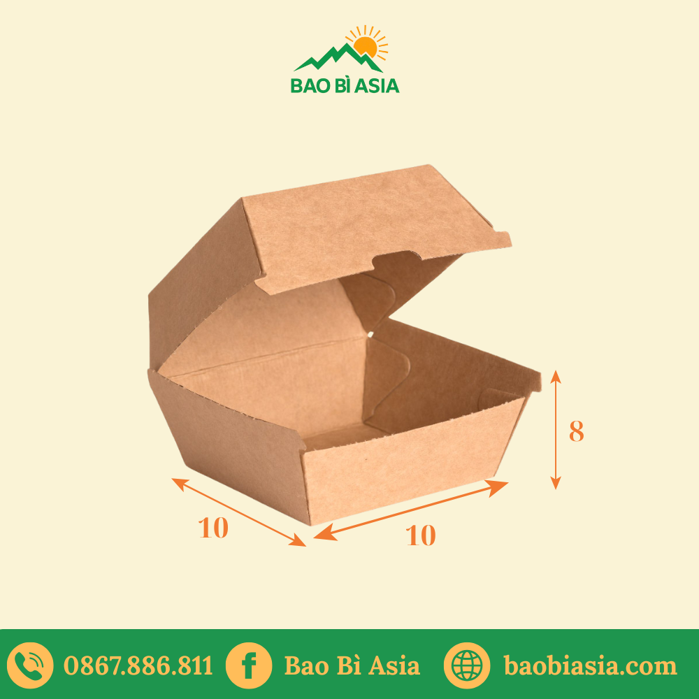 Hộp đựng hamburger - 10x10x8 - Giấy Kraft