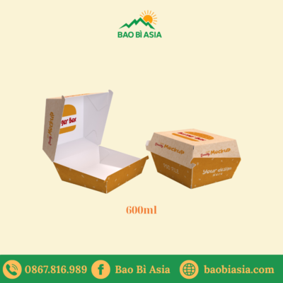 HGK20 – Hộp Kraft burger nhỏ 600ml