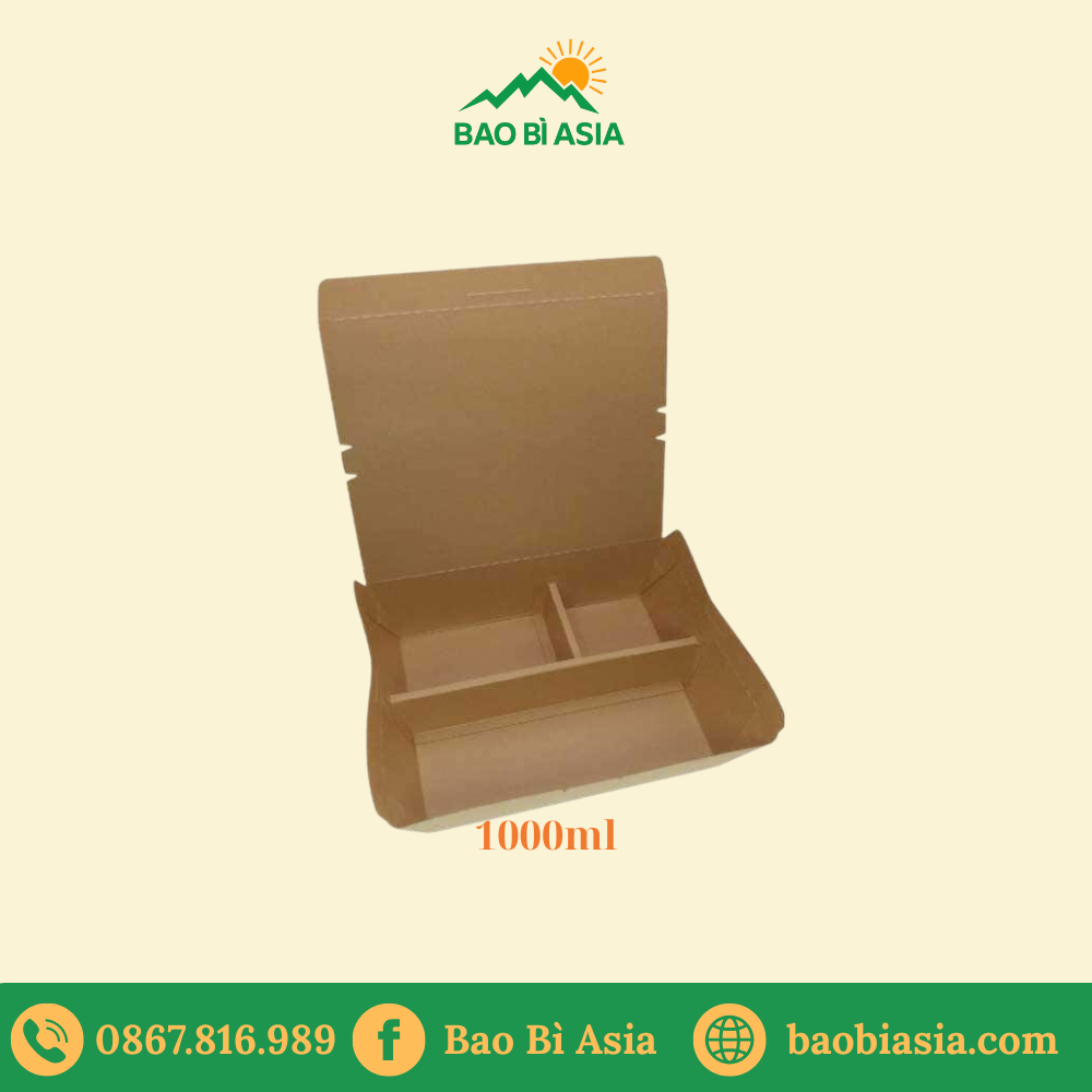 HGK25 – Hộp Kraft 3 ngăn 1000ml
