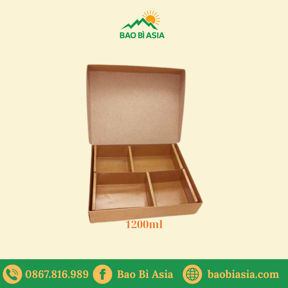 HGK26 – Hộp Kraft 4 ngăn 1200ml