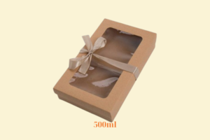 HGK49 – Hộp Kraft đựng quà có cửa sổ mica kèm nơ 500ml