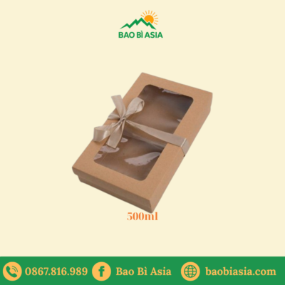 HGK49 – Hộp Kraft đựng quà có cửa sổ mica kèm nơ 500ml