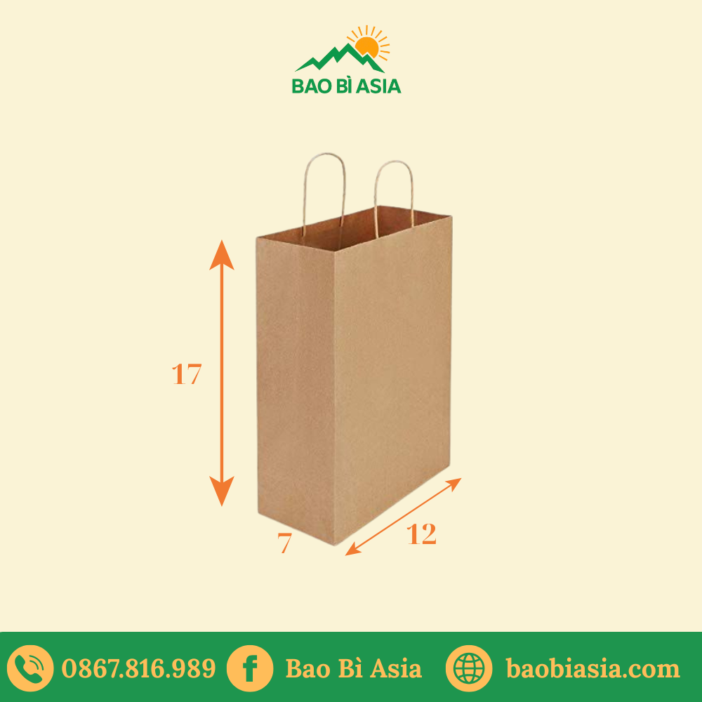 TK01 Túi Kraft trơn nâu nhỏ 12×7×17