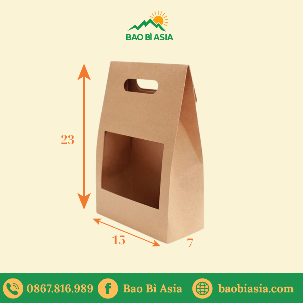 TK05 Túi Kraft đựng bánh có cửa sổ 15×7×23