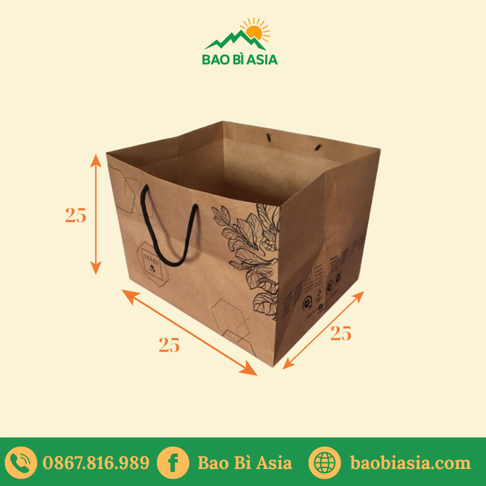 TK21 Túi Kraft khổ vuông có đáy 25×25×25