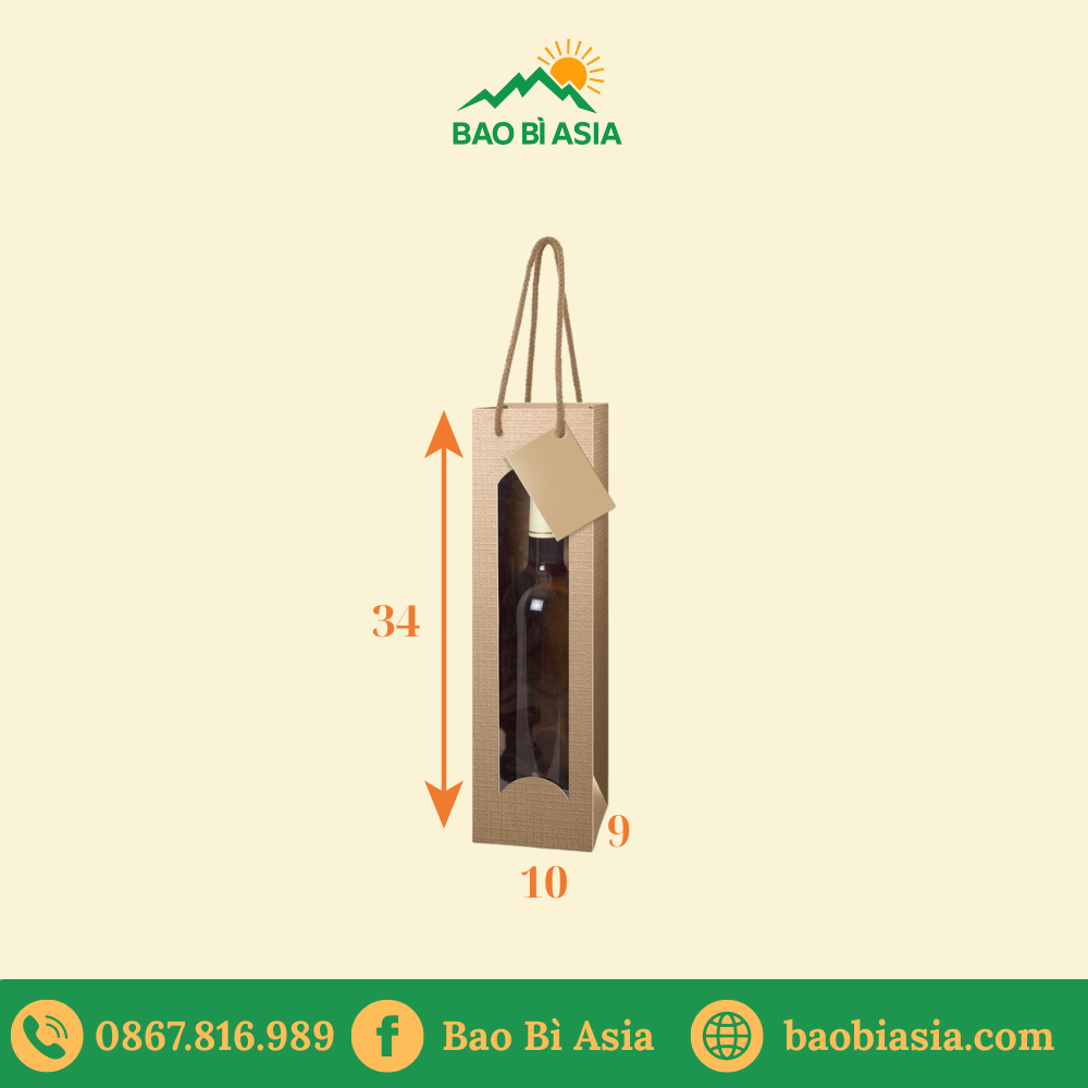 TK22 Túi Kraft đựng rượu 1 chai 10×9×34
