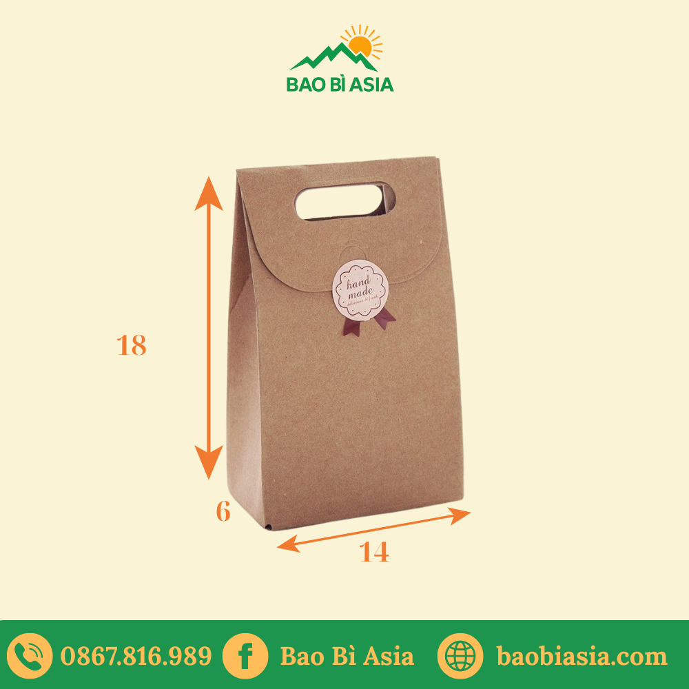 TK25 Túi Kraft đựng bánh/kẹo handmade 14×6×18