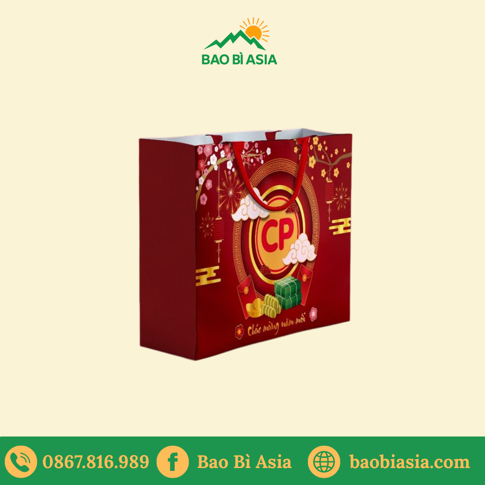 TQ11 Túi giấy quà Tết in logo thương hiệu 22 x 9 x 27 cm