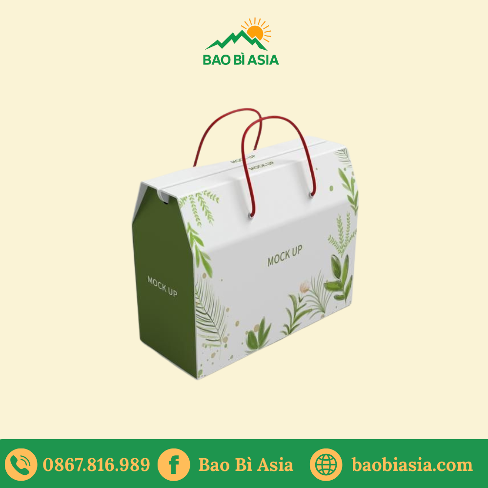TQ14 Túi giấy dạng hộp nắp gập phối dây ruy băng to bản 28 x 12 x 35 cm