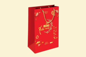 TQ15 Túi giấy Tết đỏ đô ép kim vàng họa tiết hoa mai sang trọng 25 x 10 x 30 cm