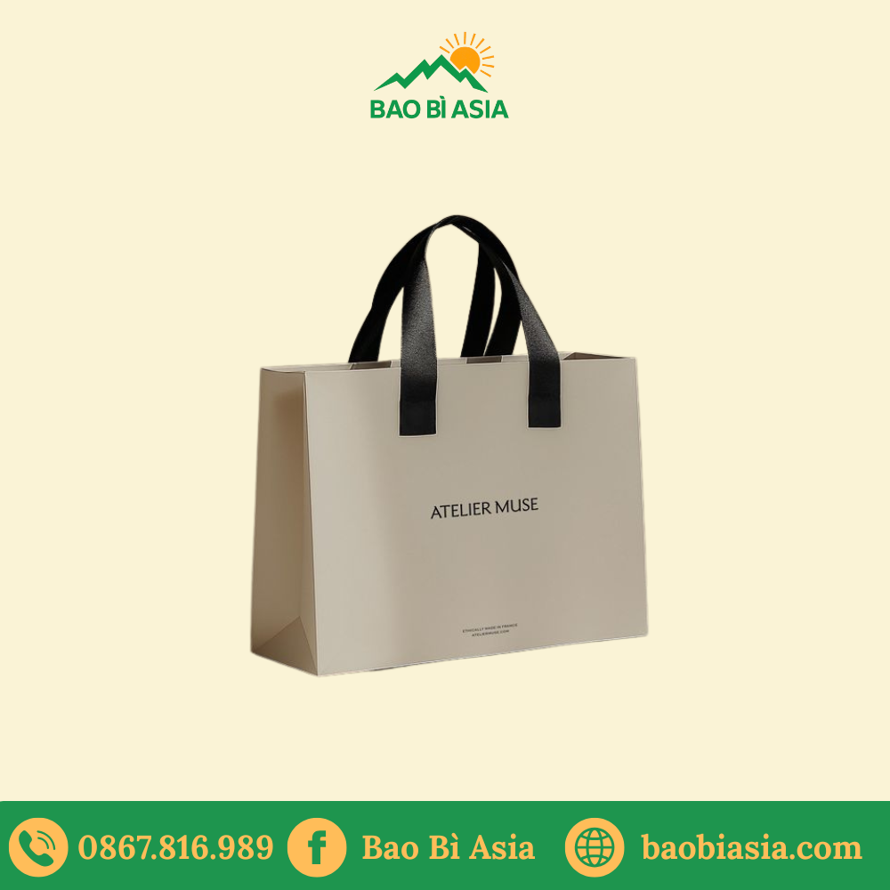 TQ18 Túi giấy dáng hộp phối dây ruy băng to bản tone màu thương hiệu 28 x 12 x 35 cm
