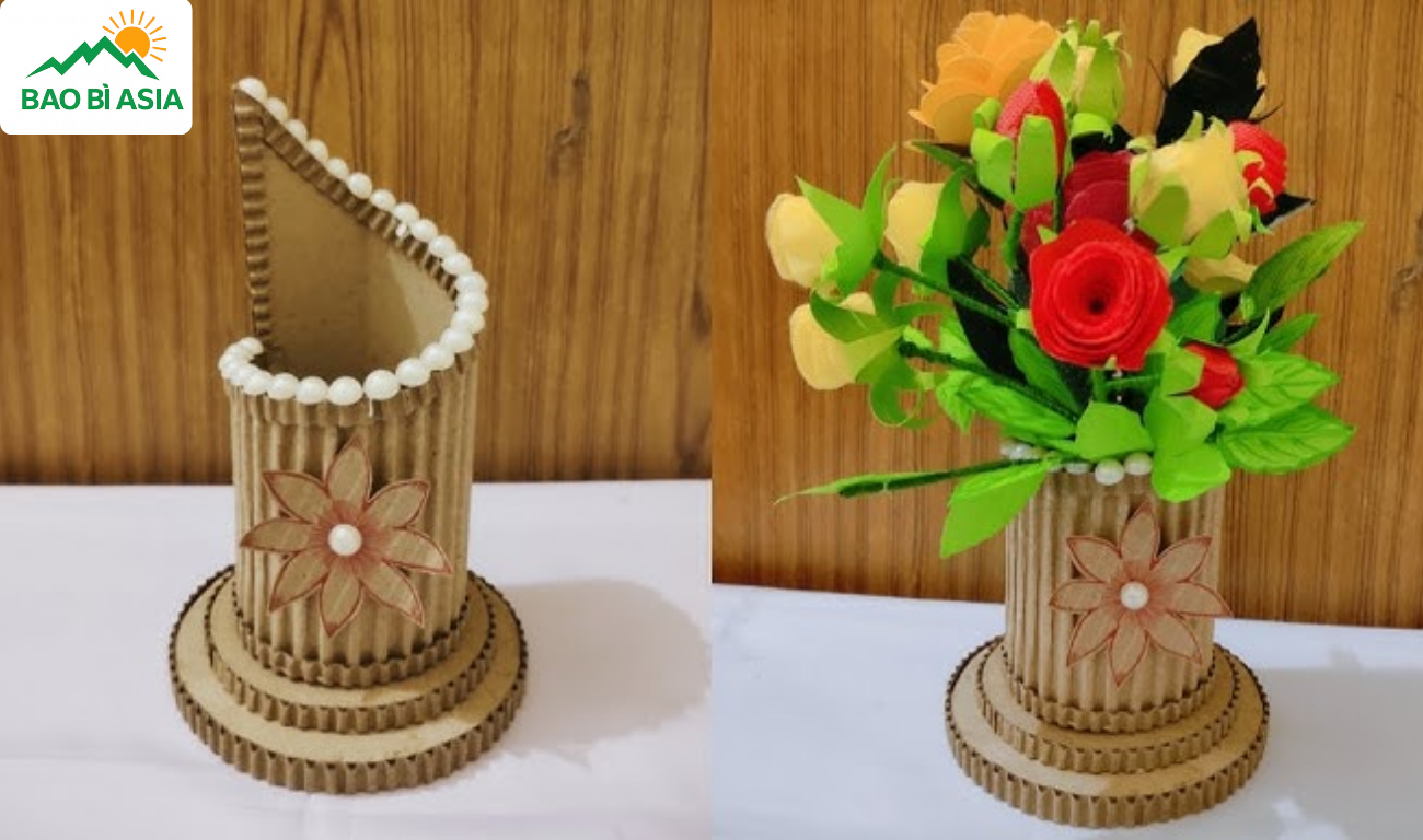 Lọ hoa handmade từ giấy carton sáng tạo