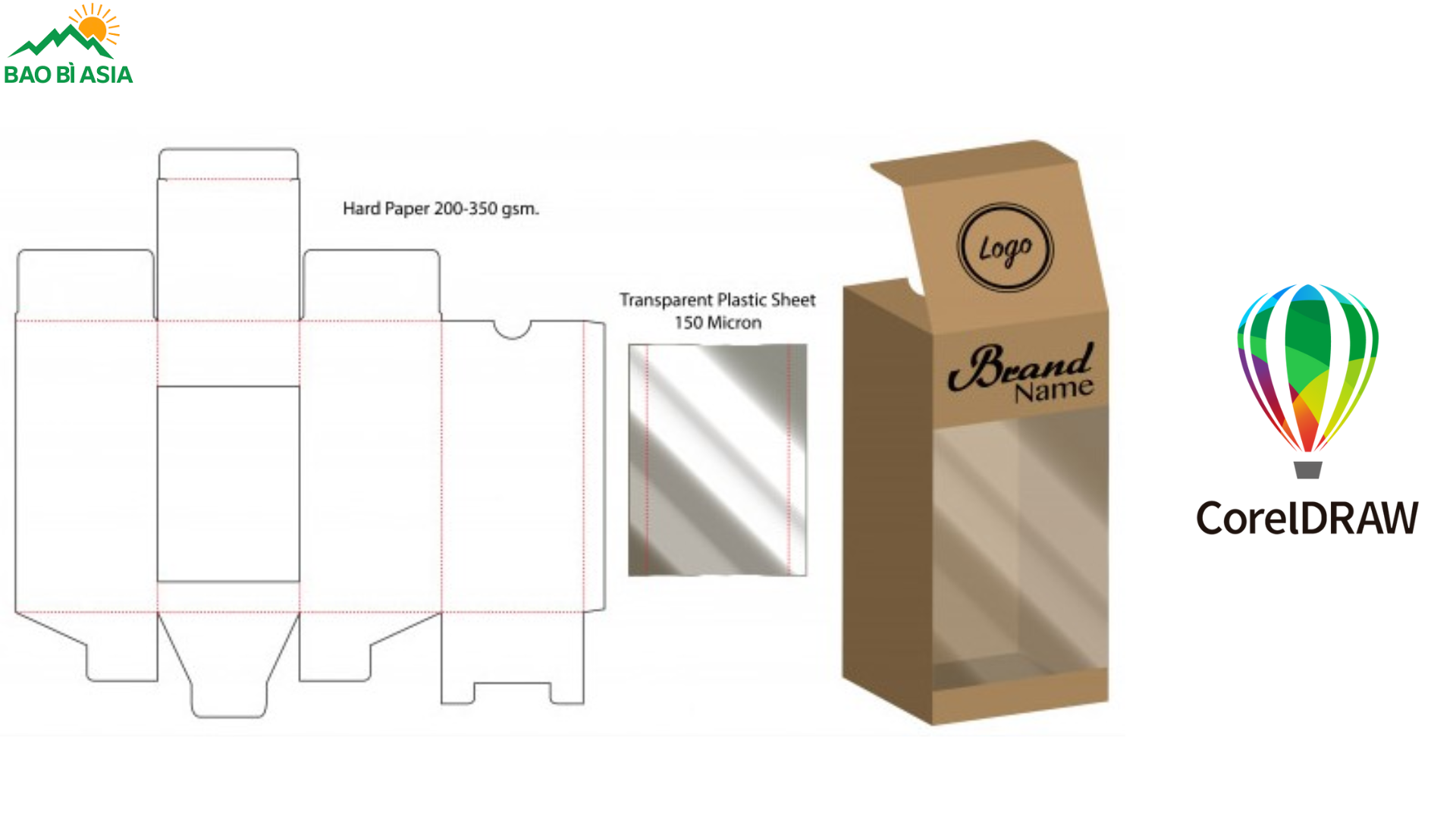 Giao diện thiết kế hộp giấy của phần mềm CorelDRAW