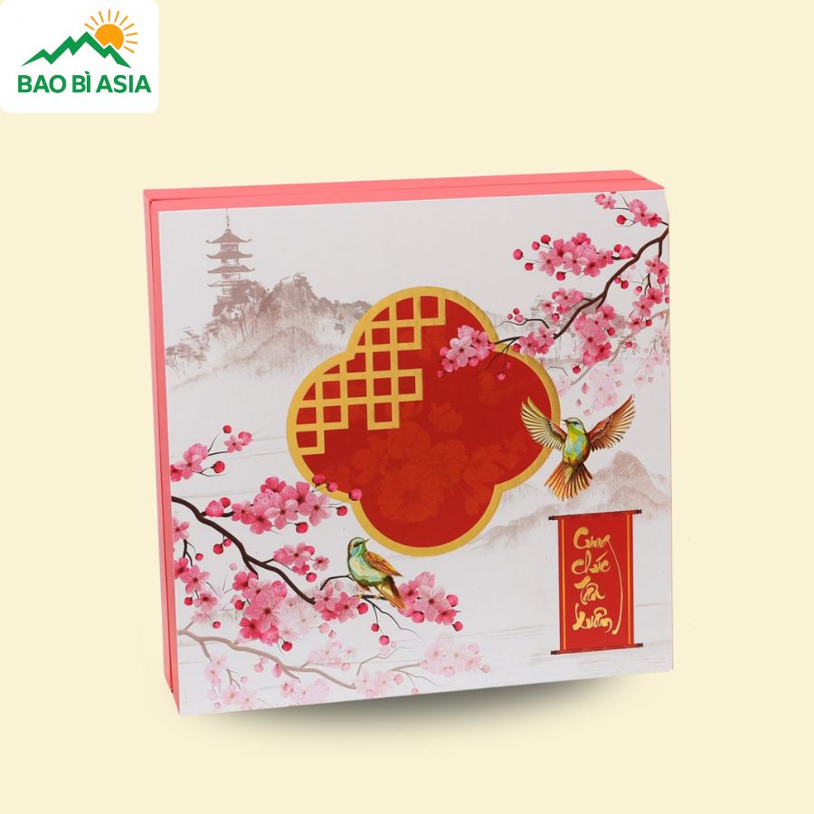HQT08 - Hộp Đựng Quà Tết Hoa Đào Nở Rộ