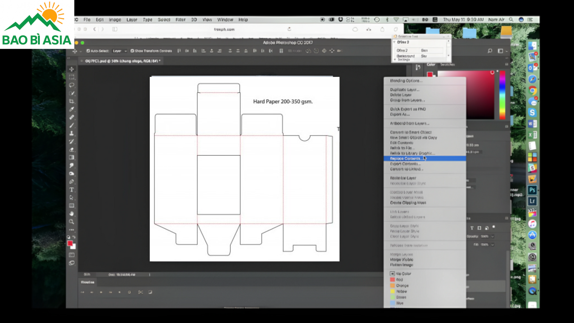 Giao diện thiết kế hộp giấy của phần mềm Adobe Photoshop (PS)