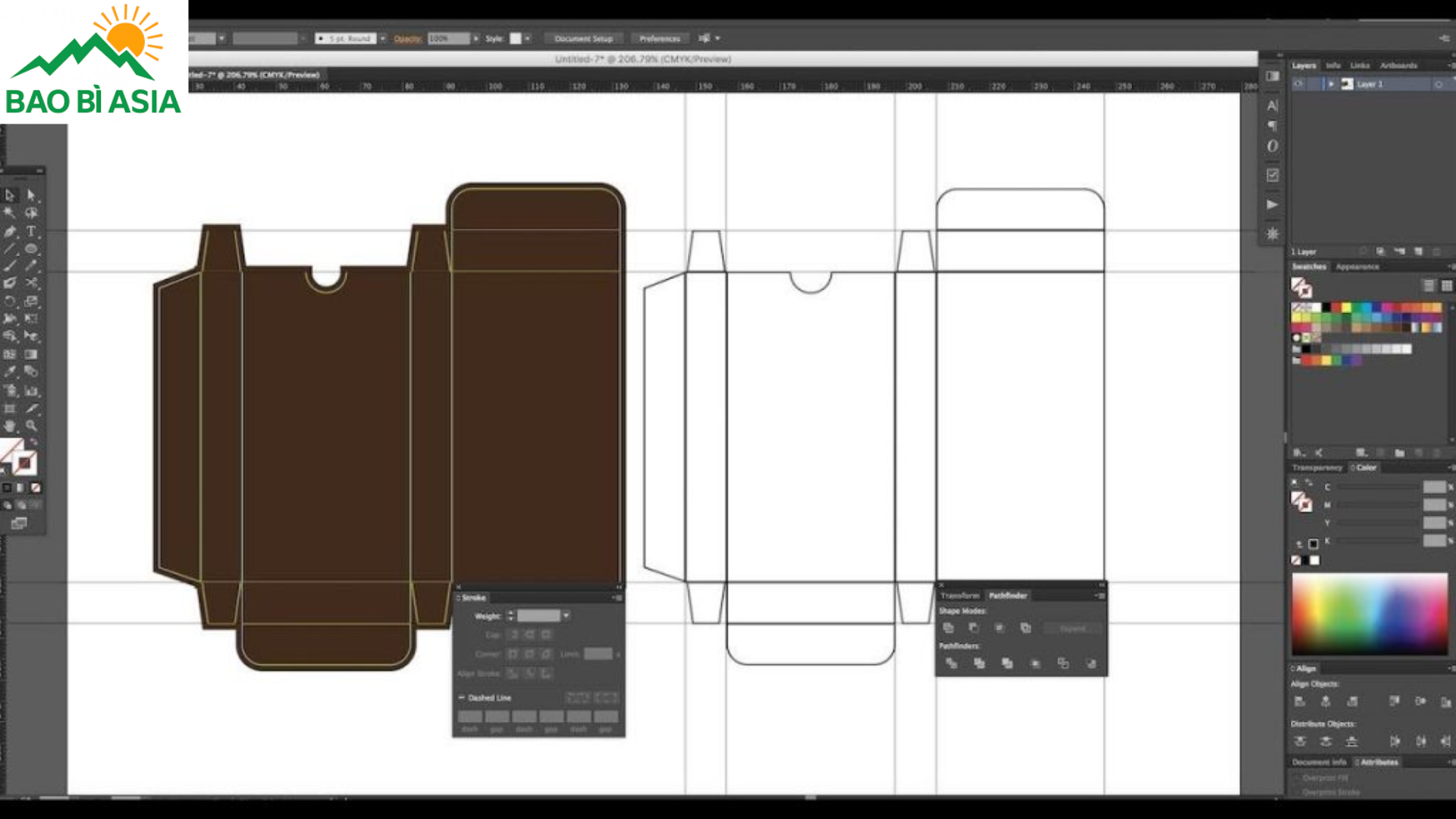 Giao diện thiết kế hộp giấy của phần mềm Adobe Illustrator (AI)