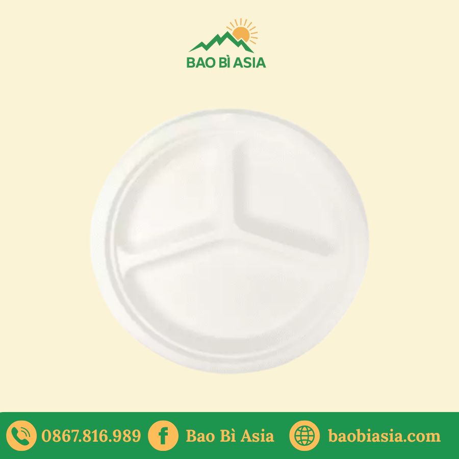 ĐG07 - Đĩa giấy bã mía tròn 25 cm - 3 ngăn