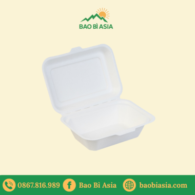 Hộp bã mía 1 ngăn nắp liền 600ml