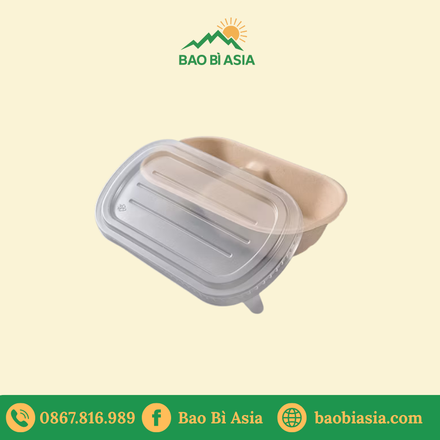 Hộp bã mía 1 ngăn nắp PET 700ml