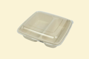 Hộp bã mía 2 ngăn 1000ml (Nắp trong suốt)