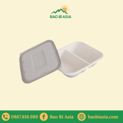 Hộp bã mía 2 ngăn 750ml + nắp bã mía