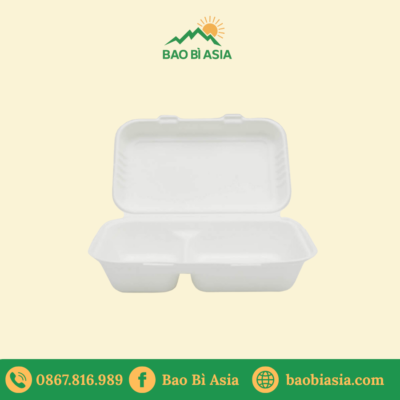 Hộp bã mía 2 ngăn 800ml nắp liền