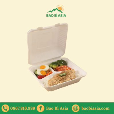 Hộp bã mía 3 ngăn đựng cơm mang đi