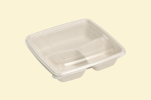 Hộp bã mía 3 ngăn trắng 1000ml kèm nắp PET