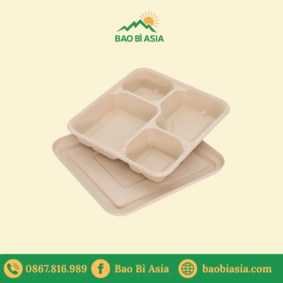 Hộp bã mía 4 ngăn (size 20x25cm)