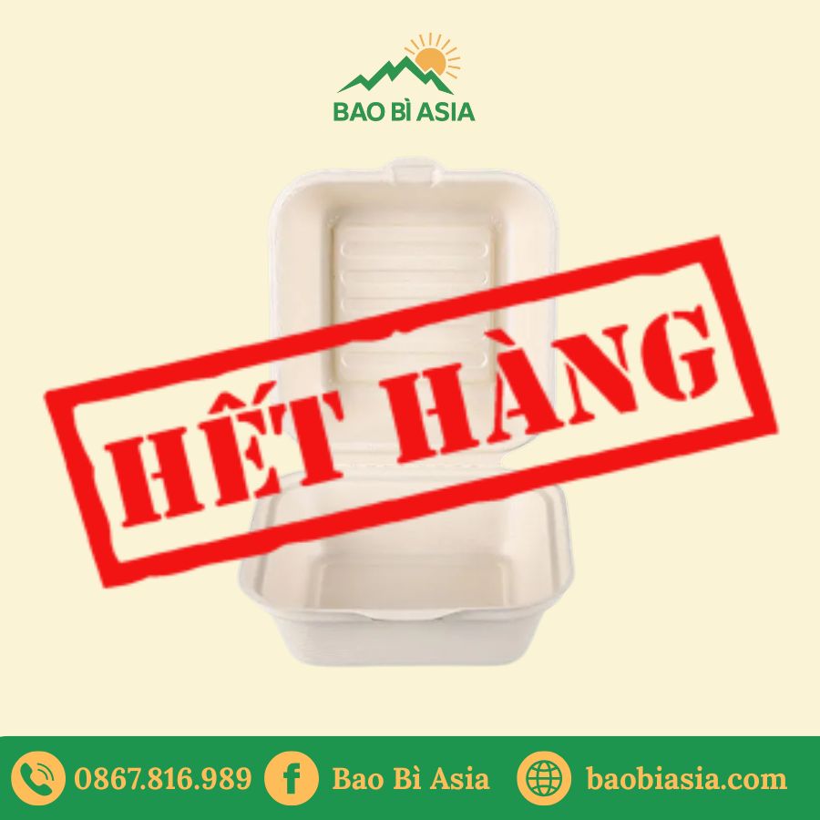 Hộp bã mía vuông 1 ngăn 500ml nắp liền