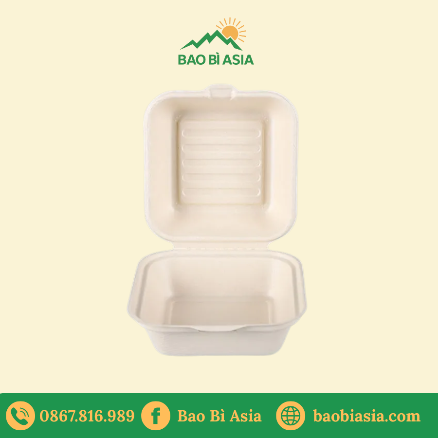 Hộp bã mía vuông 1 ngăn 500ml nắp liền