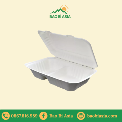 Hộp vỏ sò bã mía 8 inch (20x20cm) 2 ngăn