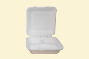 Hộp vỏ sò bã mía 9 inch (23x23cm) 3 ngăn