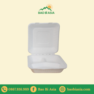 Hộp vỏ sò bã mía 9 inch (23x23cm) 3 ngăn