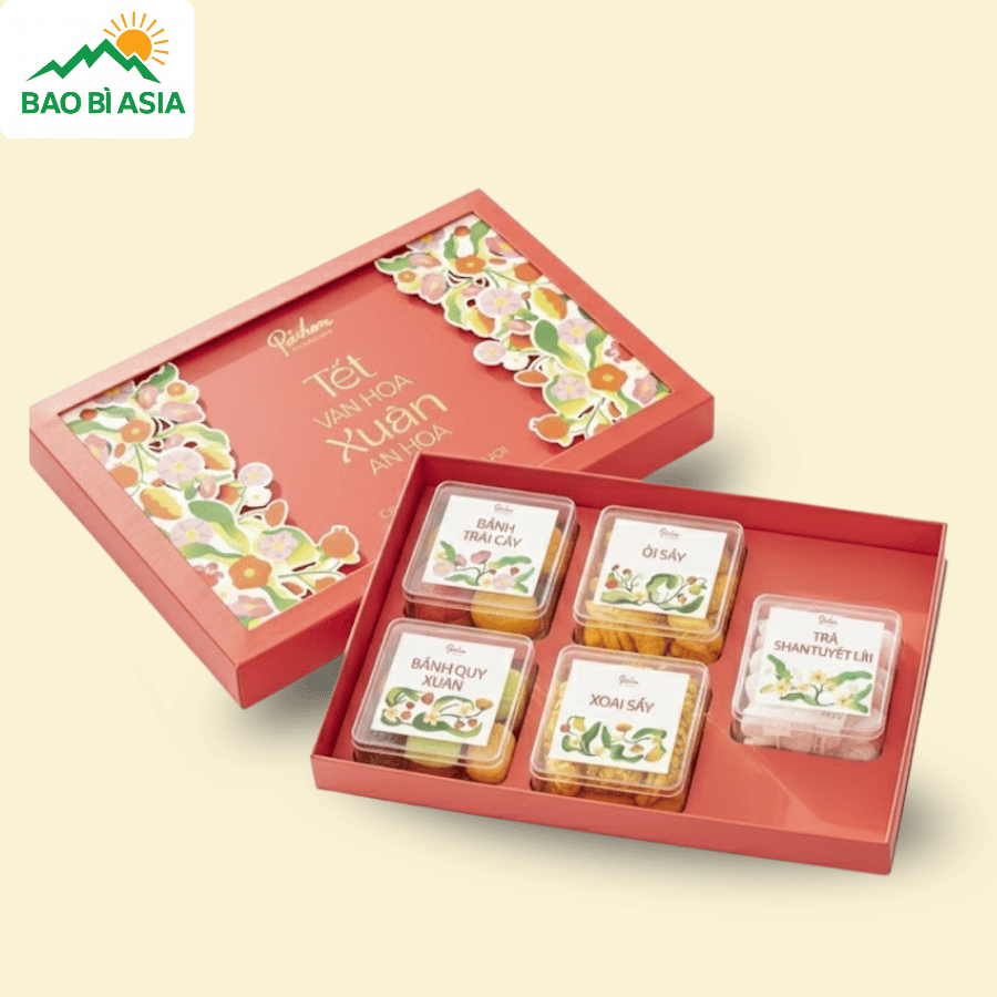 HQT27 - Hộp Đựng Quà Tết Hoạ Tiết Hoa 3D