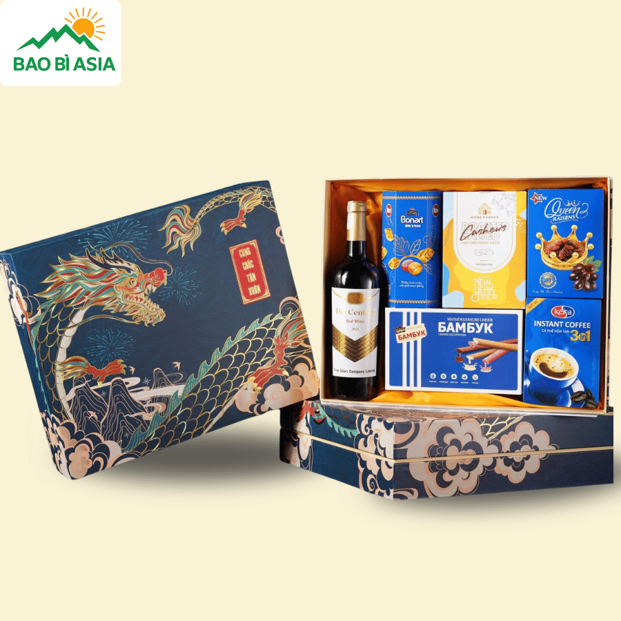 HQT29 - Hộp Đựng Quà Tết Vân Long Phú Quý