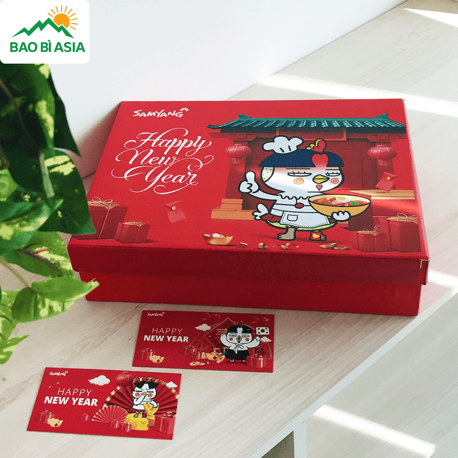 Thiết kế hộp giấy quà Tết hình chibi mẫu 4