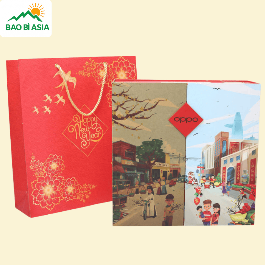 Thiết kế hộp giấy quà Tết hình chibi mẫu 6