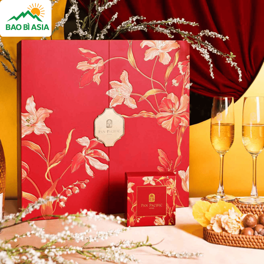Thiết kế hộp giấy quà Tết hoa văn hiện đại mẫu 1