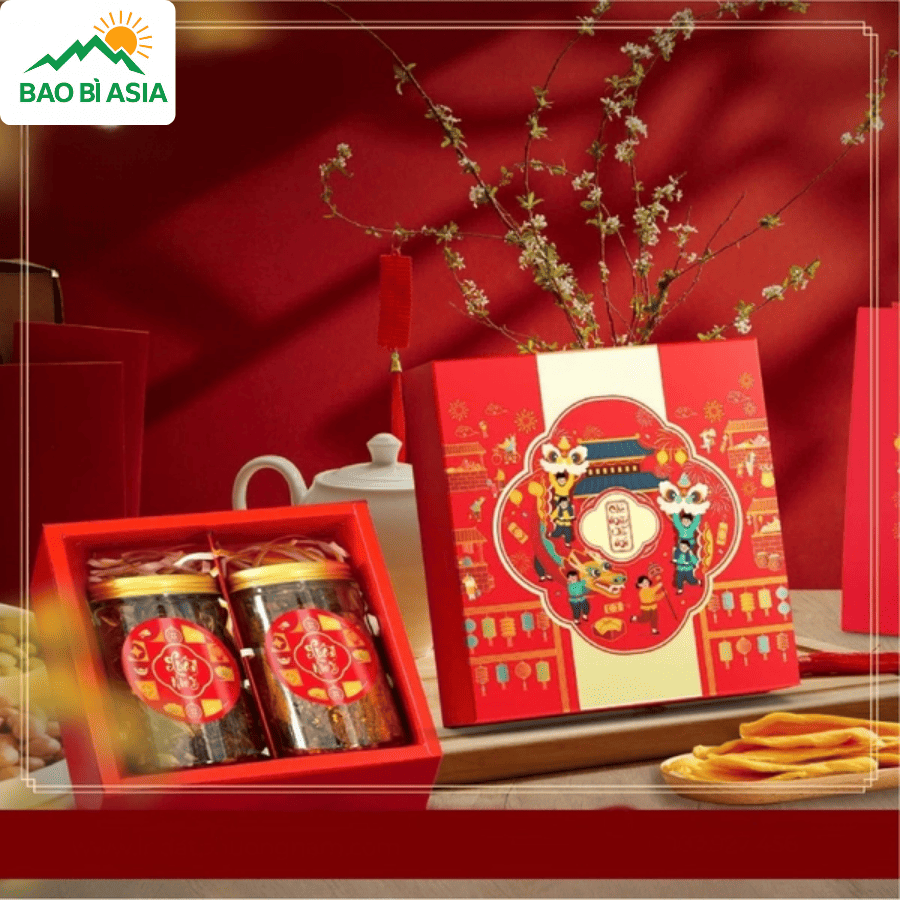 Thiết kế hộp giấy quà Tết truyền thống mẫu 6