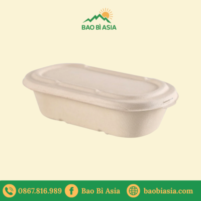 Tô bã mía trắng Oval 1000ml + nắp giấy (không nóng)